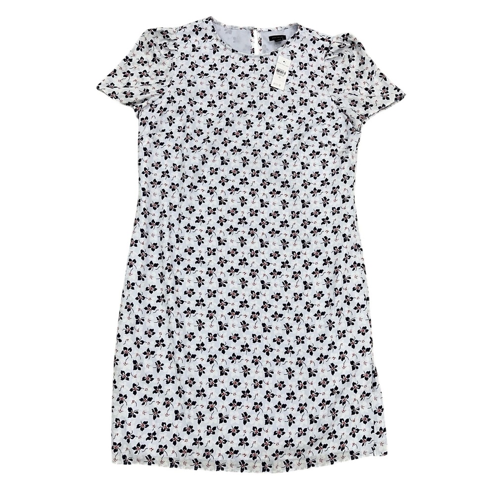 Woman's Ann Taylor Short-sleeve Floral Shift Dress size‎ 10 Blue Red White NWT